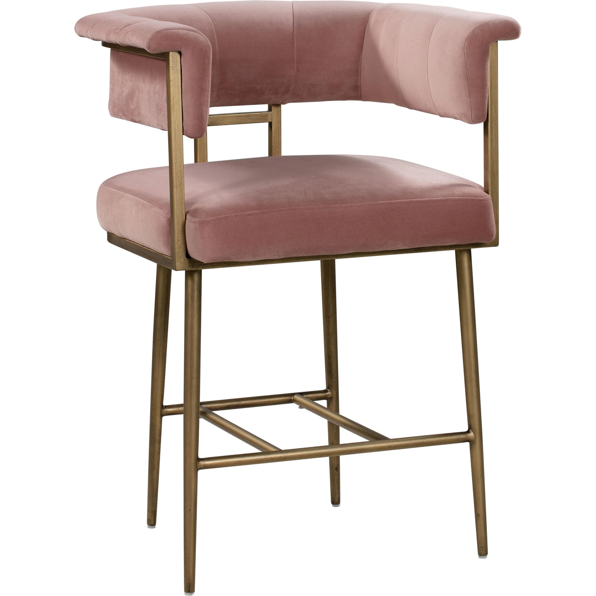 Astrid Counter Stool by TOV Furniture in blush. Made from velvet in a modern style.