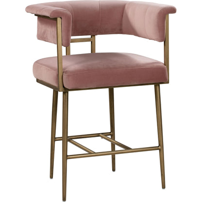 Astrid Counter Stool by TOV Furniture in blush. Made from velvet in a modern style.