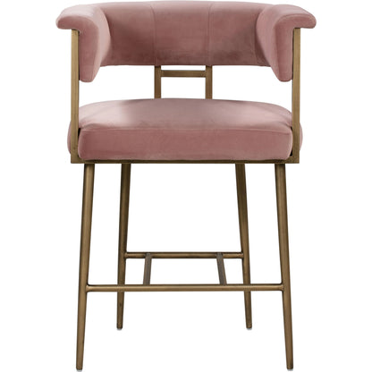 Astrid Counter Stool by TOV Furniture in blush. Made from velvet in a modern style.