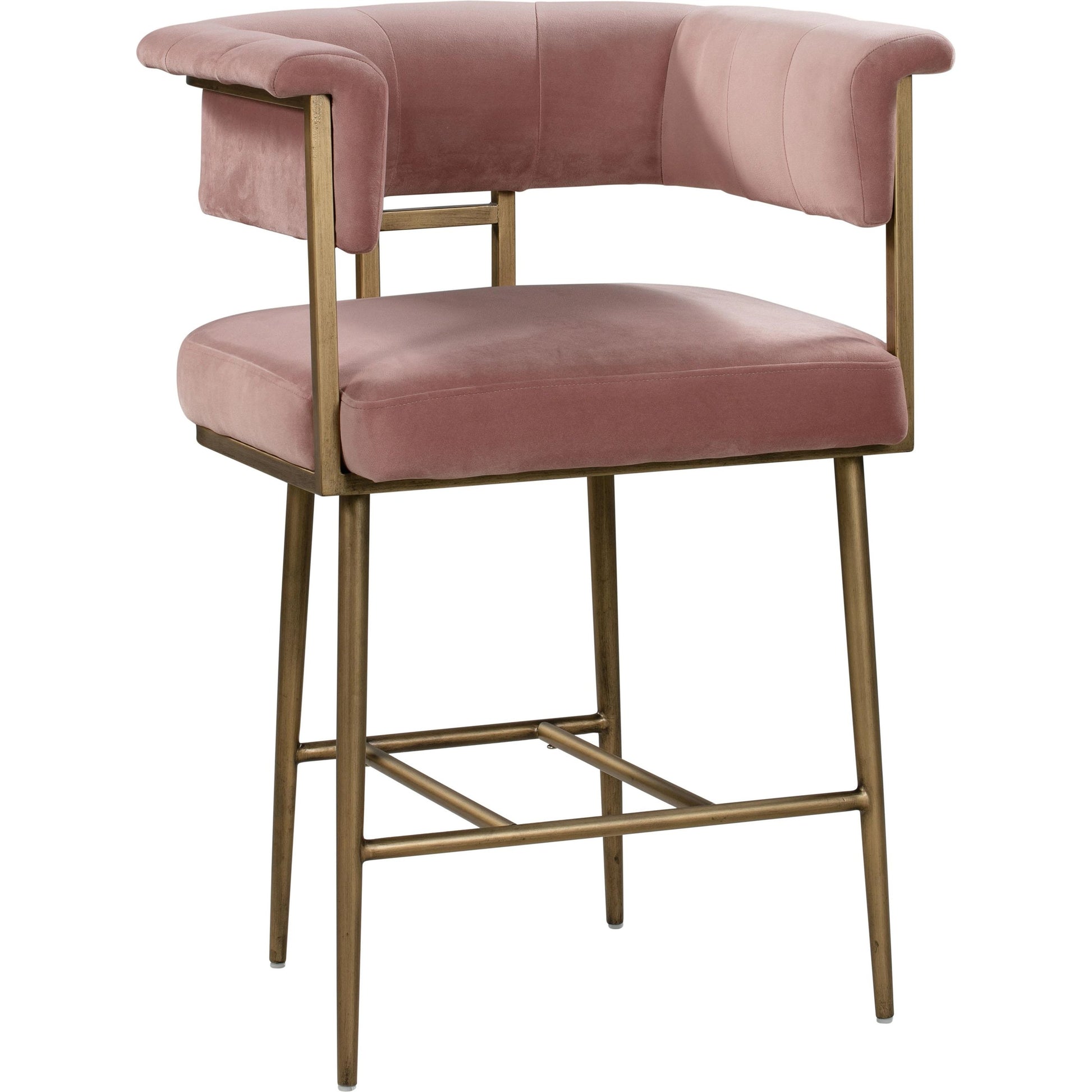 Astrid Counter Stool by TOV Furniture in blush. Made from velvet in a modern style.