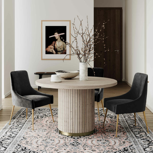 Chelsea Oak Round Dining Table by TOV Furniture in natural oak. Made from ash, mdf veneer in a cottage & farmhouse style.