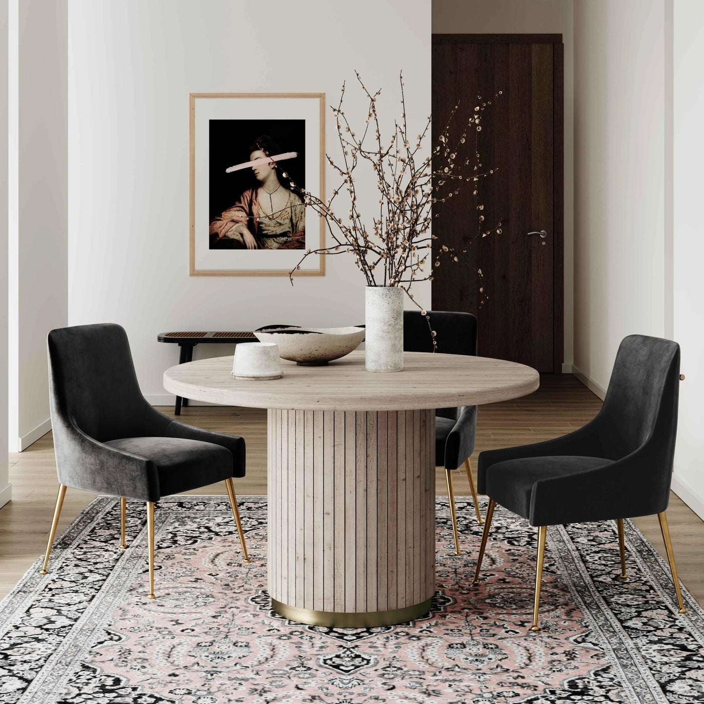 011 SI-1787123 | Lifestyle | Chelsea Oak Round Dining Table by TOV Furniture in natural oak. Made from ash, mdf veneer in a cottage & farmhouse style.