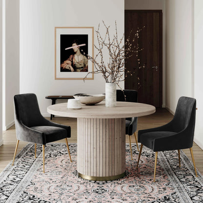 Chelsea Oak Round Dining Table by TOV Furniture in natural oak. Made from ash, mdf veneer in a cottage & farmhouse style.