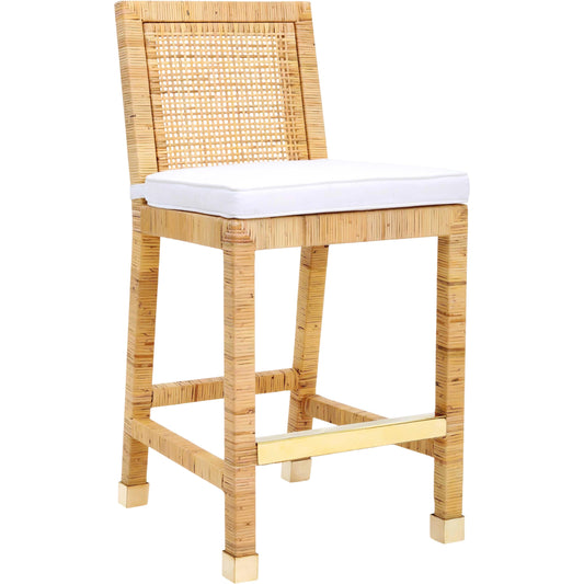 Amara Rattan Counter Stool by TOV Furniture in natural. Made from fabric, rattan veneer, wood in a cottage & farmhouse style.