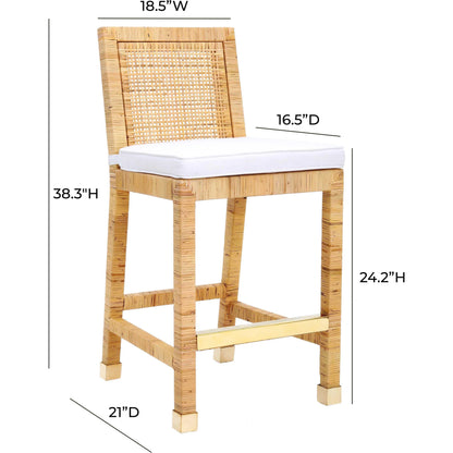 Amara Rattan Counter Stool by TOV Furniture in natural. Made from fabric, rattan veneer, wood in a cottage & farmhouse style.