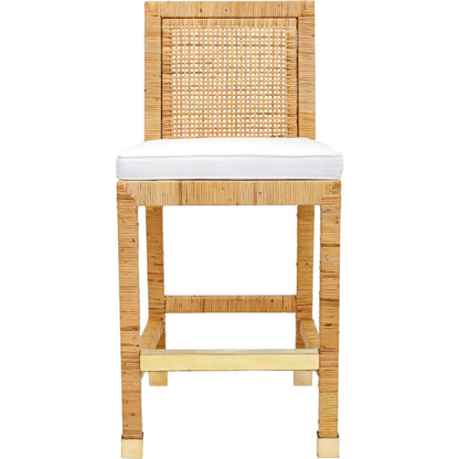 Amara Rattan Counter Stool by TOV Furniture in natural. Made from fabric, rattan veneer, wood in a cottage & farmhouse style.