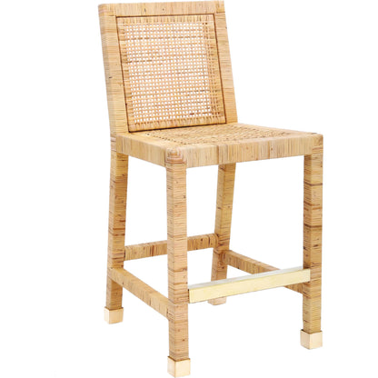 Amara Rattan Counter Stool by TOV Furniture in natural. Made from fabric, rattan veneer, wood in a cottage & farmhouse style.