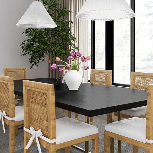 Amara Rattan Dining Chair by TOV Furniture in natural. Made from fabric, rattan veneer, wood in a cottage & farmhouse style.