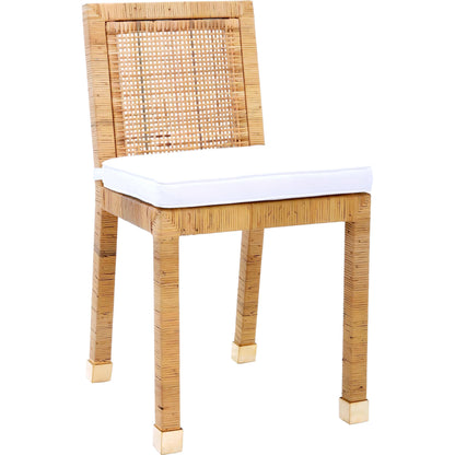Amara Rattan Dining Chair by TOV Furniture in natural. Made from fabric, rattan veneer, wood in a cottage & farmhouse style.