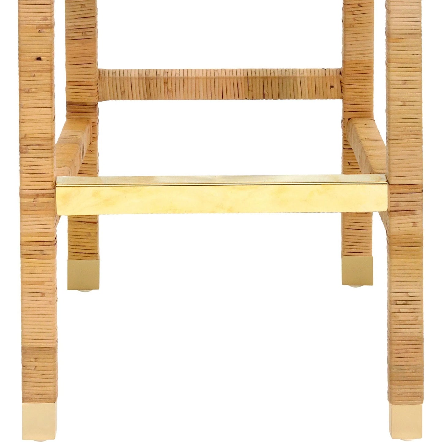025 SI-1984133 | Closeup | Amara Rattan Bar Stool by TOV Furniture in natural. Made from fabric, rattan veneer, wood in a cottage & farmhouse style.