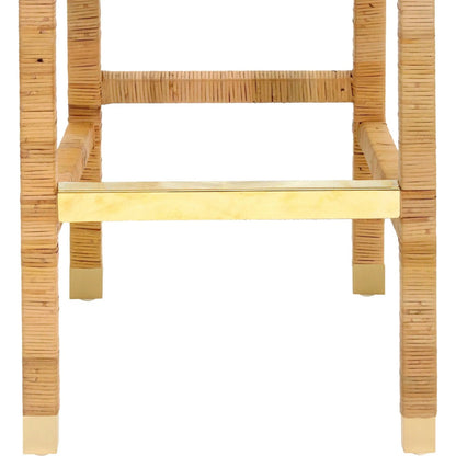 Amara Rattan Bar Stool by TOV Furniture in natural. Made from fabric, rattan veneer, wood in a cottage & farmhouse style.