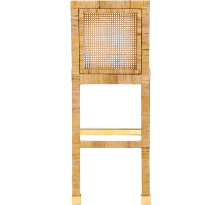 Amara Rattan Bar Stool by TOV Furniture in natural. Made from fabric, rattan veneer, wood in a cottage & farmhouse style.