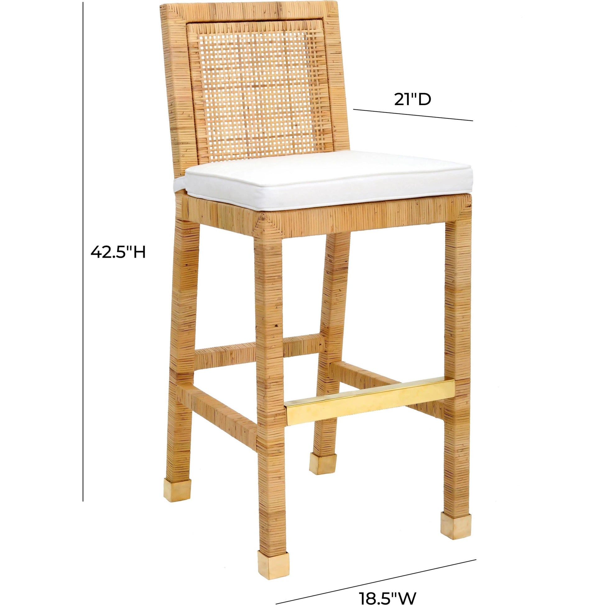 Amara Rattan Bar Stool by TOV Furniture in natural. Made from fabric, rattan veneer, wood in a cottage & farmhouse style.