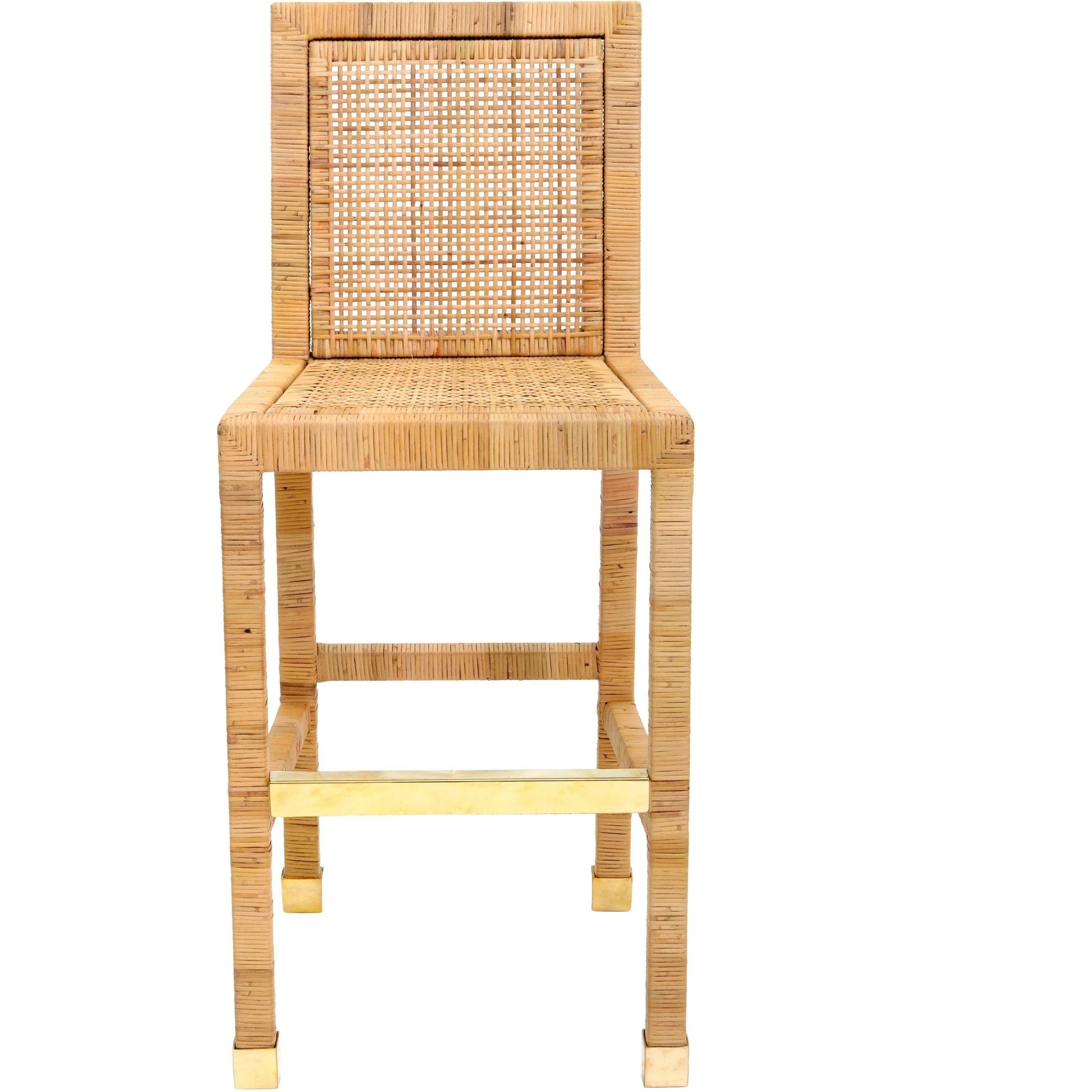 Amara Rattan Bar Stool by TOV Furniture in natural. Made from fabric, rattan veneer, wood in a cottage & farmhouse style.