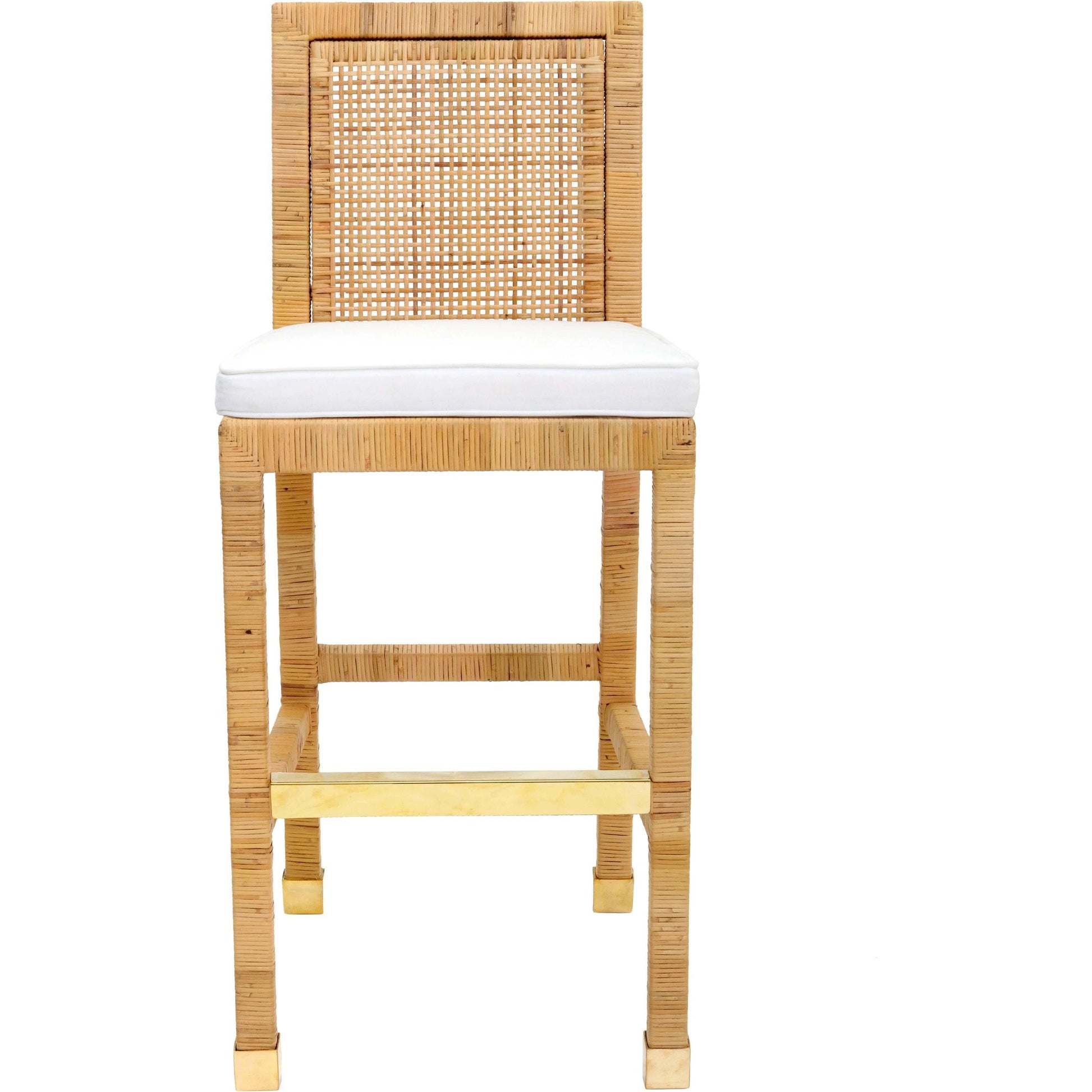 Amara Rattan Bar Stool by TOV Furniture in natural. Made from fabric, rattan veneer, wood in a cottage & farmhouse style.