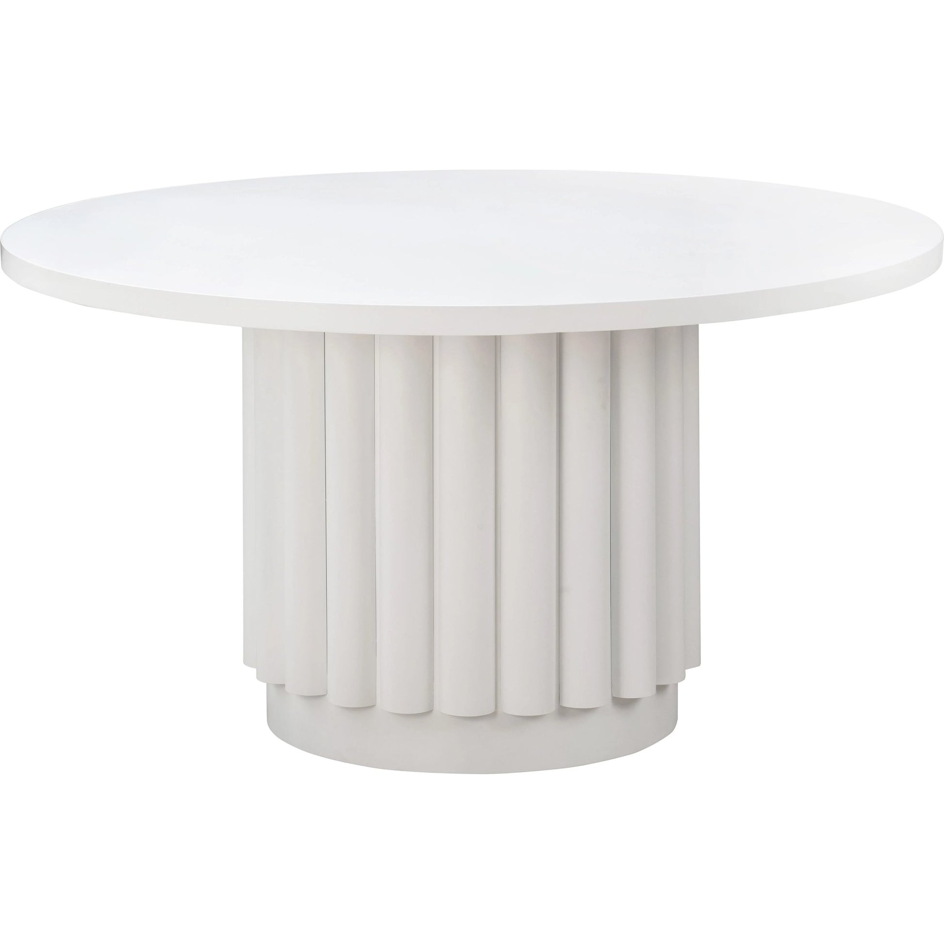 Kali Round Dining Table by TOV Furniture in white. Made from acacia, mdf veneer, metal in a modern style.