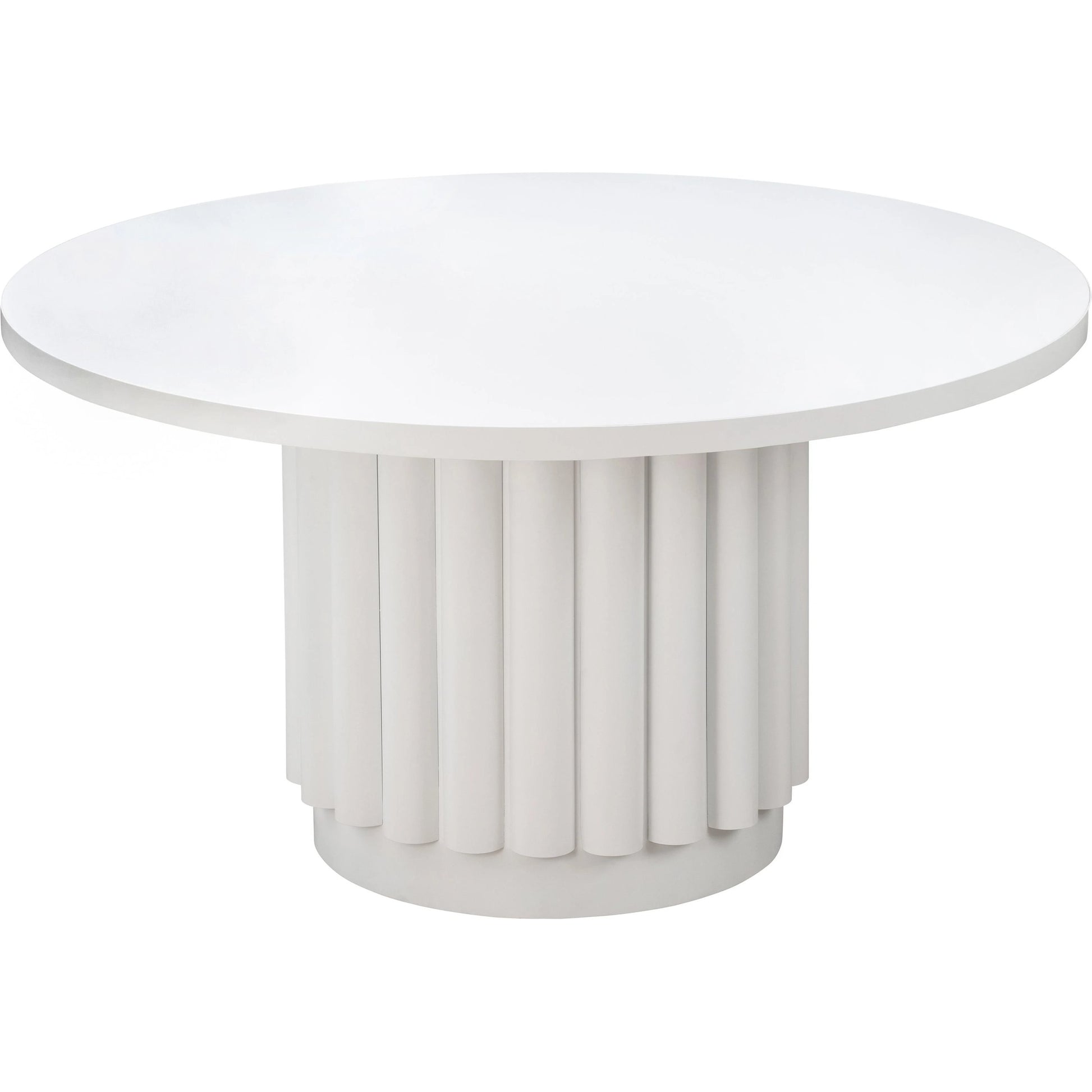 Kali Round Dining Table by TOV Furniture in white. Made from acacia, mdf veneer, metal in a modern style.