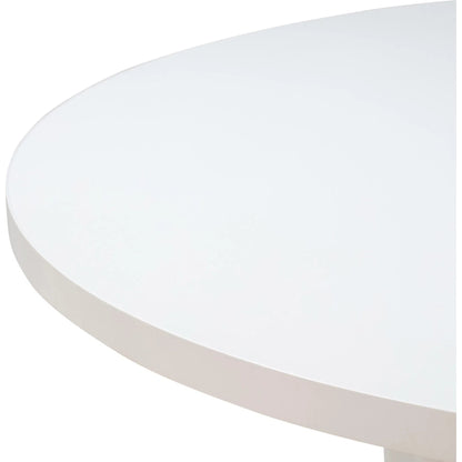 Kali Round Dining Table by TOV Furniture in white. Made from acacia, mdf veneer, metal in a modern style.