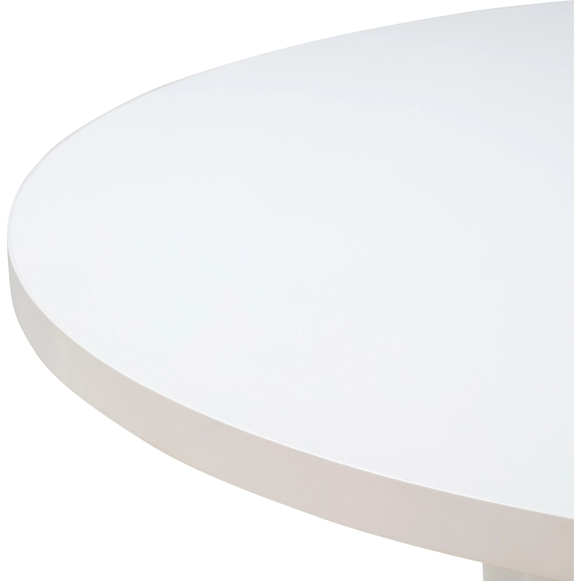 Kali Round Dining Table by TOV Furniture in white. Made from acacia, mdf veneer, metal in a modern style.