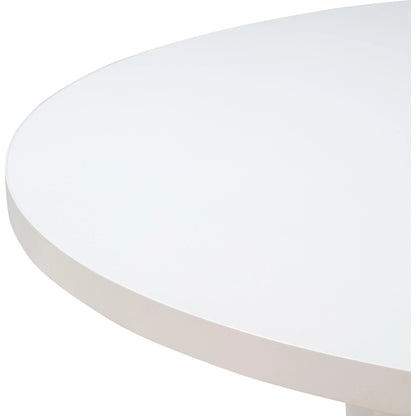 Kali Round Dining Table by TOV Furniture in white. Made from acacia, mdf veneer, metal in a modern style.