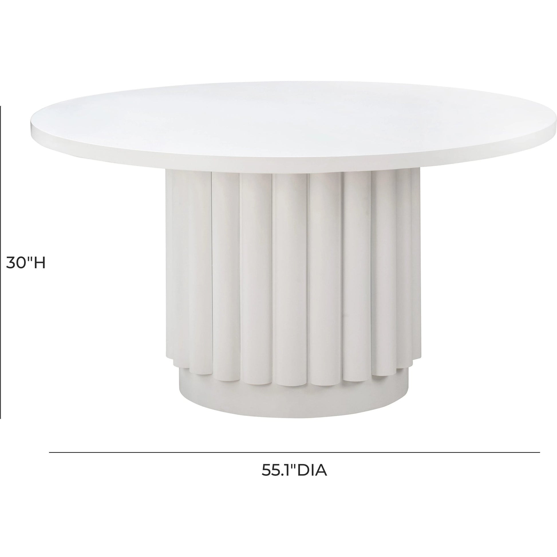 Kali Round Dining Table by TOV Furniture in white. Made from acacia, mdf veneer, metal in a modern style.