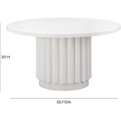 Kali Round Dining Table by TOV Furniture in white. Made from acacia, mdf veneer, metal in a modern style.