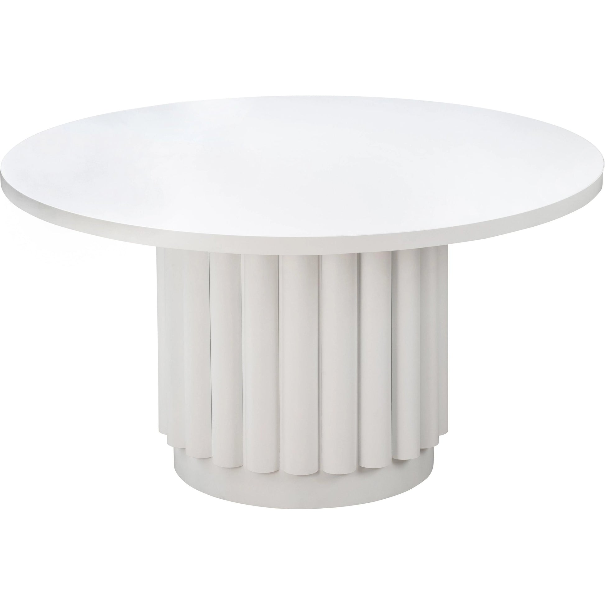 Kali Round Dining Table by TOV Furniture in white. Made from acacia, mdf veneer, metal in a modern style.