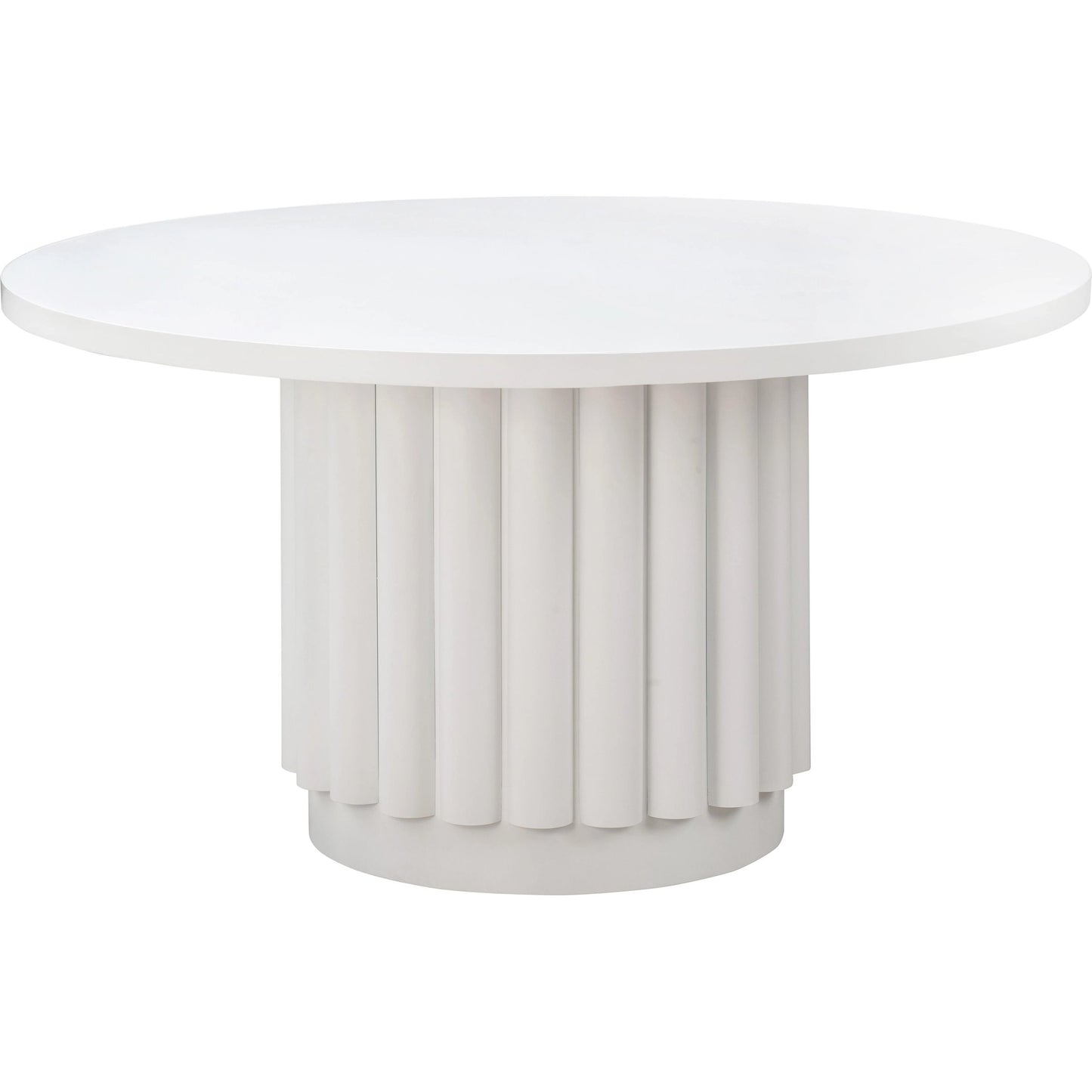 001 SI-1984136 | Primary Silo | Kali Round Dining Table by TOV Furniture in white. Made from acacia, mdf veneer, metal in a modern style.