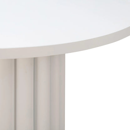 Kali Round Dining Table by TOV Furniture in white. Made from acacia, mdf veneer, metal in a modern style.