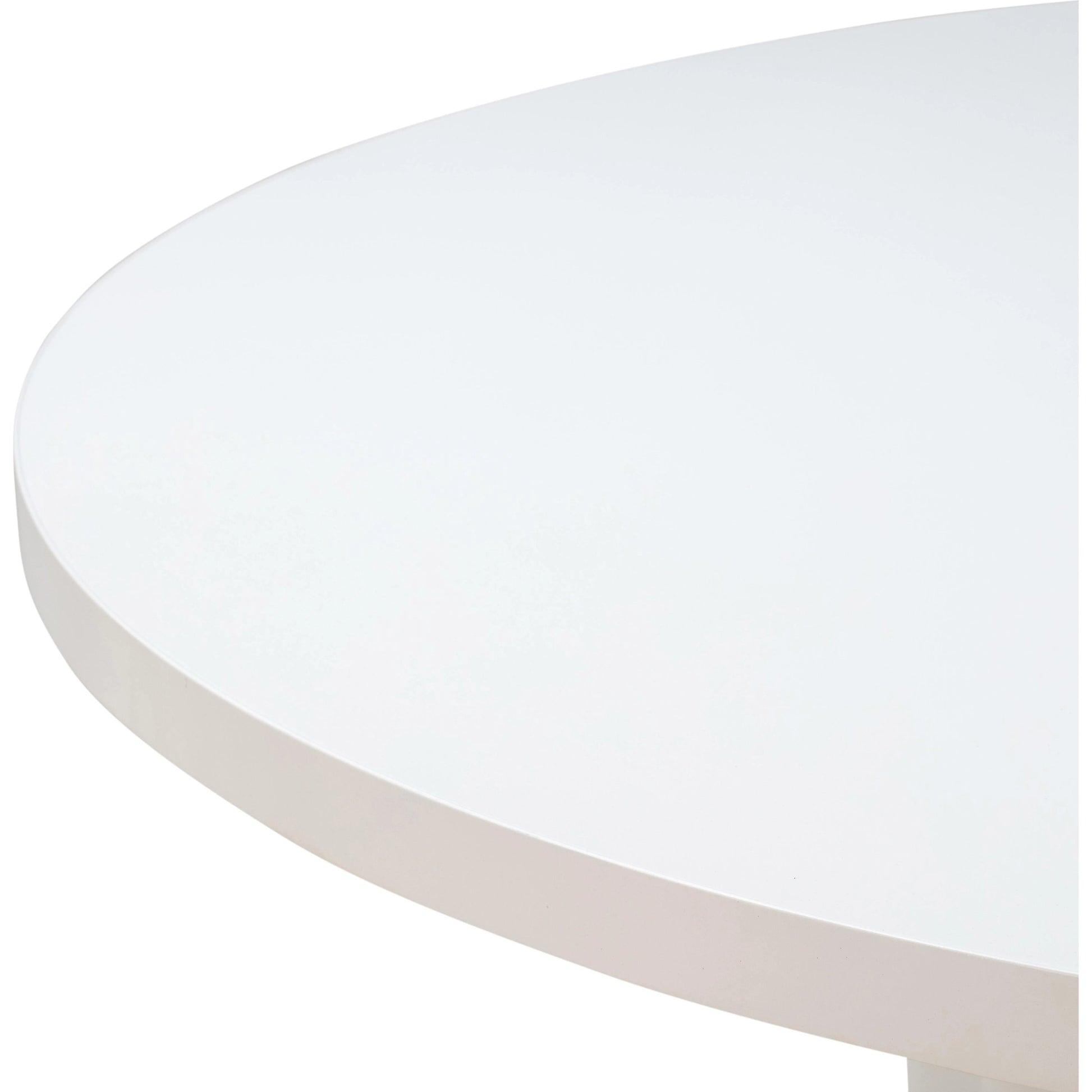 Kali Round Dining Table by TOV Furniture in white. Made from acacia, mdf veneer, metal in a modern style.