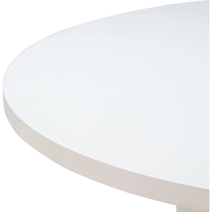 Kali Round Dining Table by TOV Furniture in white. Made from acacia, mdf veneer, metal in a modern style.