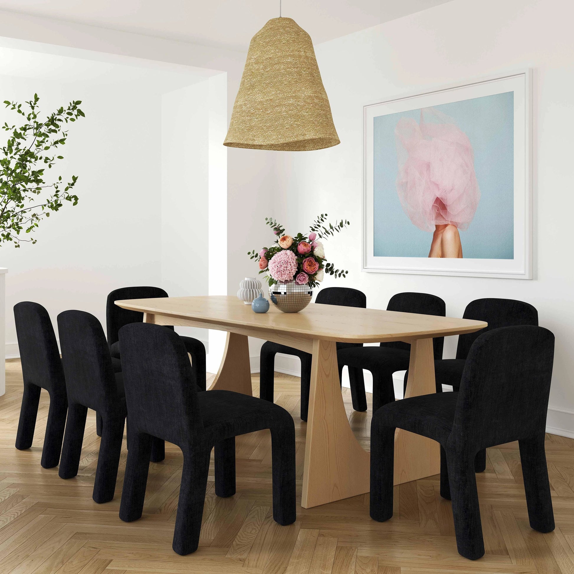 Cybill Dining Table by TOV Furniture in natural ash. Made from ash veneer, mdf, rubberwood in a modern style.