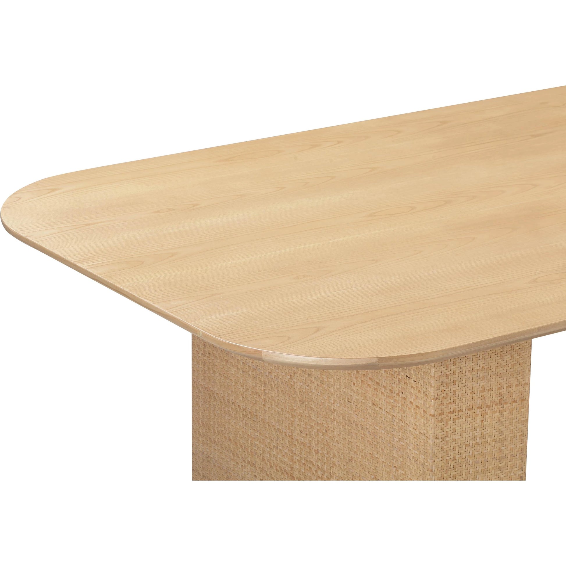 Akiba Rectangular Dining Table by TOV Furniture in natural. Made from ash veneer, iron, mdf, pine, rattan in a modern style.