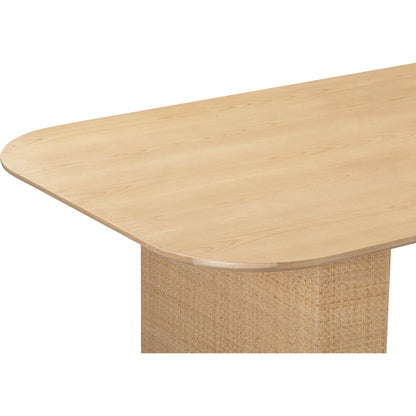 Akiba Rectangular Dining Table by TOV Furniture in natural. Made from ash veneer, iron, mdf, pine, rattan in a modern style.