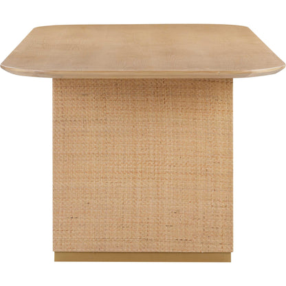 Akiba Rectangular Dining Table by TOV Furniture in natural. Made from ash veneer, iron, mdf, pine, rattan in a modern style.