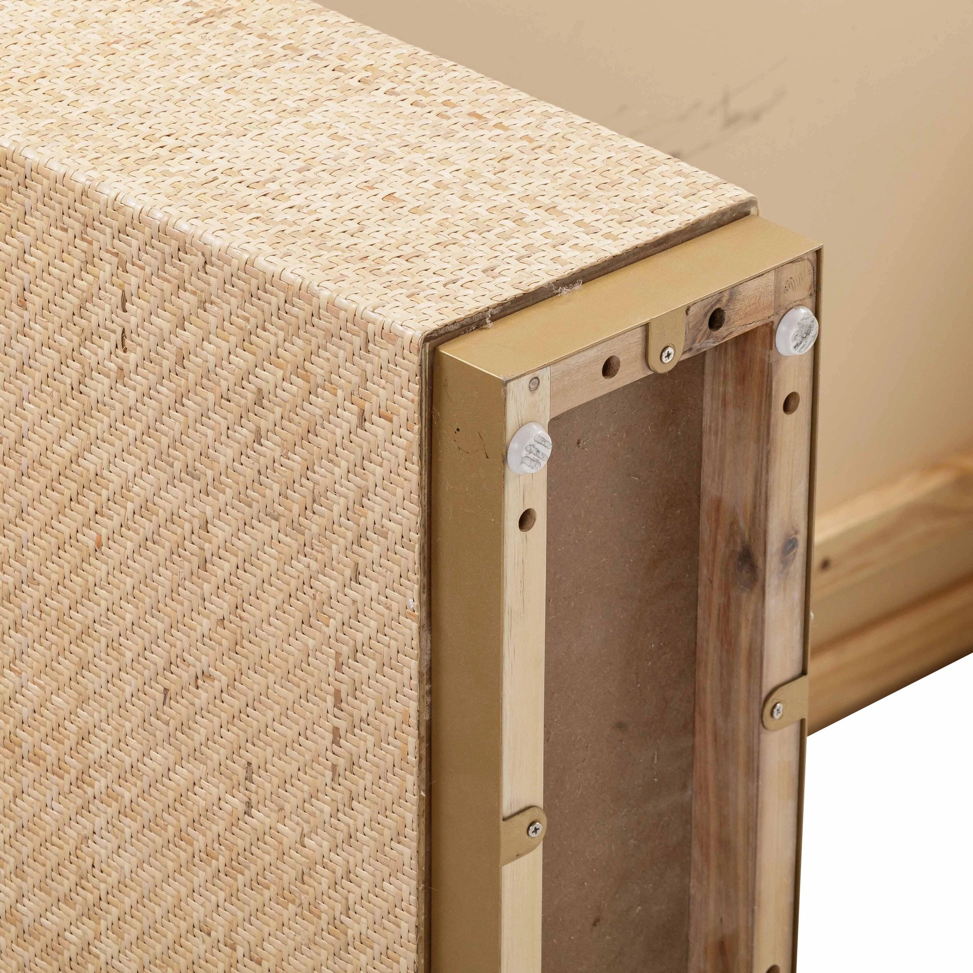 Akiba Rectangular Dining Table by TOV Furniture in natural. Made from ash veneer, iron, mdf, pine, rattan in a modern style.