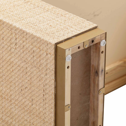 Akiba Rectangular Dining Table by TOV Furniture in natural. Made from ash veneer, iron, mdf, pine, rattan in a modern style.