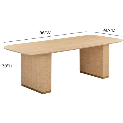 Akiba Rectangular Dining Table by TOV Furniture in natural. Made from ash veneer, iron, mdf, pine, rattan in a modern style.