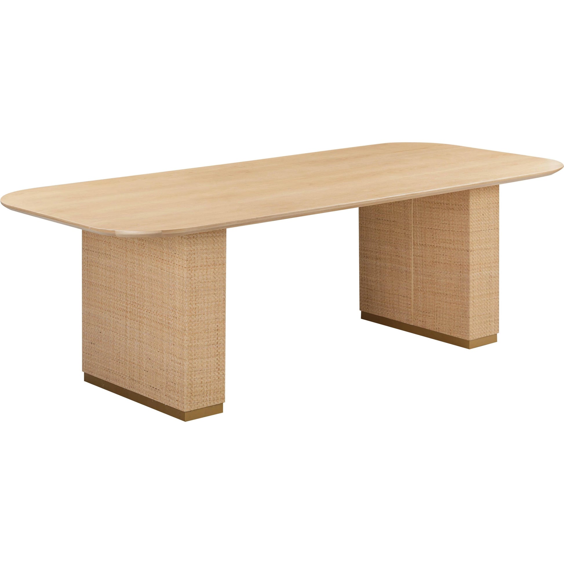 Akiba Rectangular Dining Table by TOV Furniture in natural. Made from ash veneer, iron, mdf, pine, rattan in a modern style.