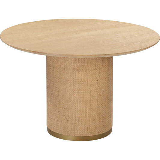 Akiba Round Dining Table by TOV Furniture in natural. Made from ash veneer, iron, mdf, pine, rattan in a modern style.