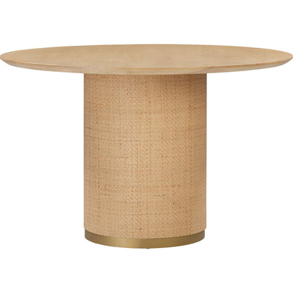 Akiba Round Dining Table by TOV Furniture in natural. Made from ash veneer, iron, mdf, pine, rattan in a modern style.