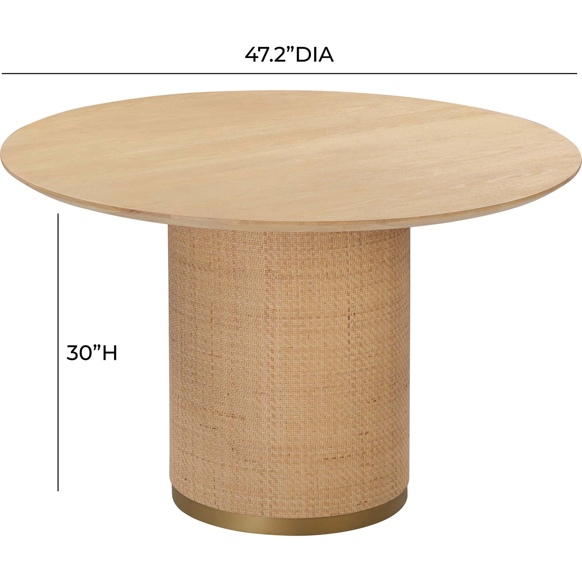 Akiba Round Dining Table by TOV Furniture in natural. Made from ash veneer, iron, mdf, pine, rattan in a modern style.