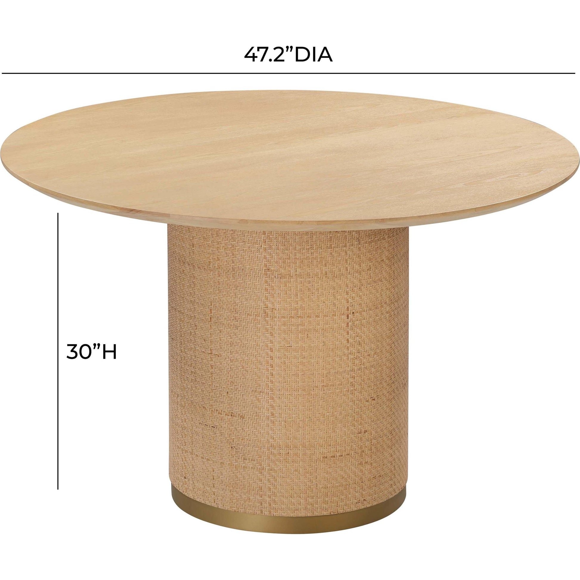 Akiba Round Dining Table by TOV Furniture in natural. Made from ash veneer, iron, mdf, pine, rattan in a modern style.