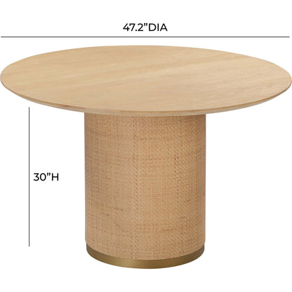 Akiba Round Dining Table by TOV Furniture in natural. Made from ash veneer, iron, mdf, pine, rattan in a modern style.