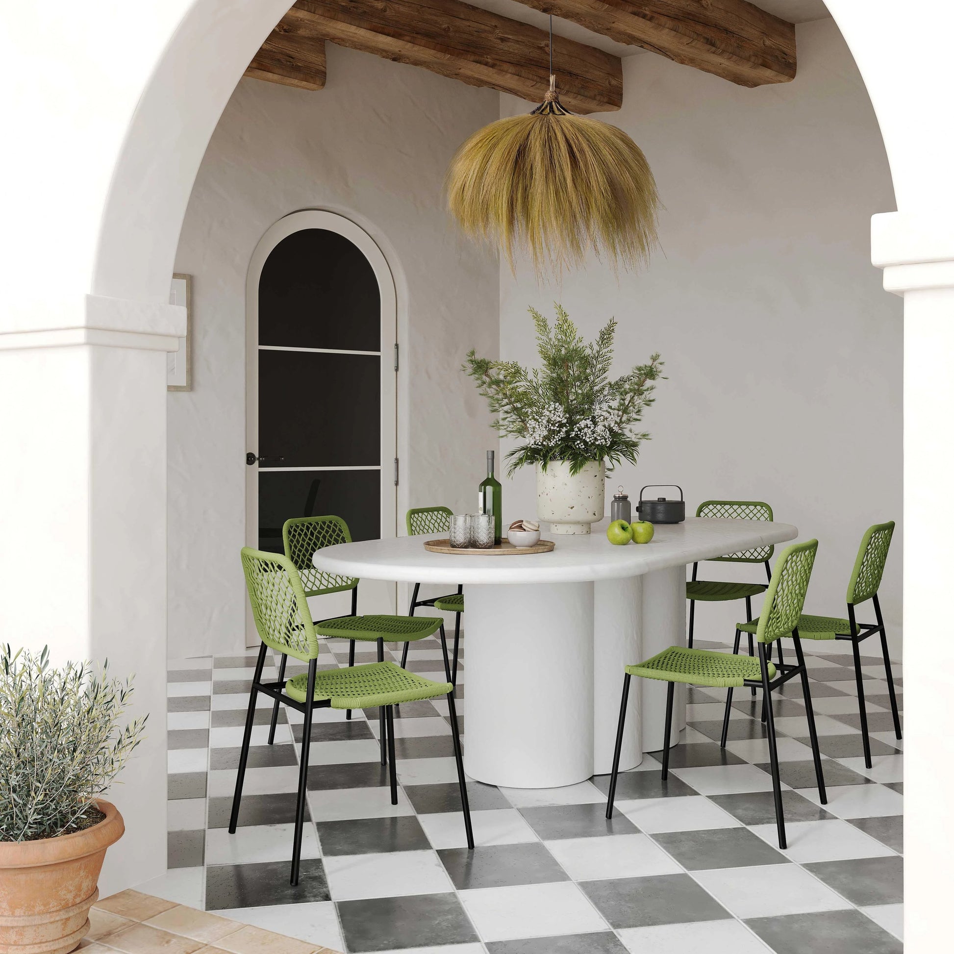 Elika Faux Plaster Oval Dining Table by TOV Furniture. Made from concrete in a modern style.