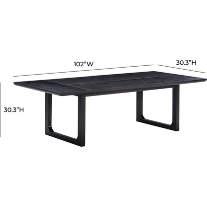 Shiloh Rectangular Dining Table by TOV Furniture in black. Made from acacia veneer, iron, mdf in a modern style.