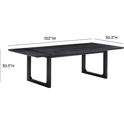 Shiloh Rectangular Dining Table by TOV Furniture in black. Made from acacia veneer, iron, mdf in a modern style.