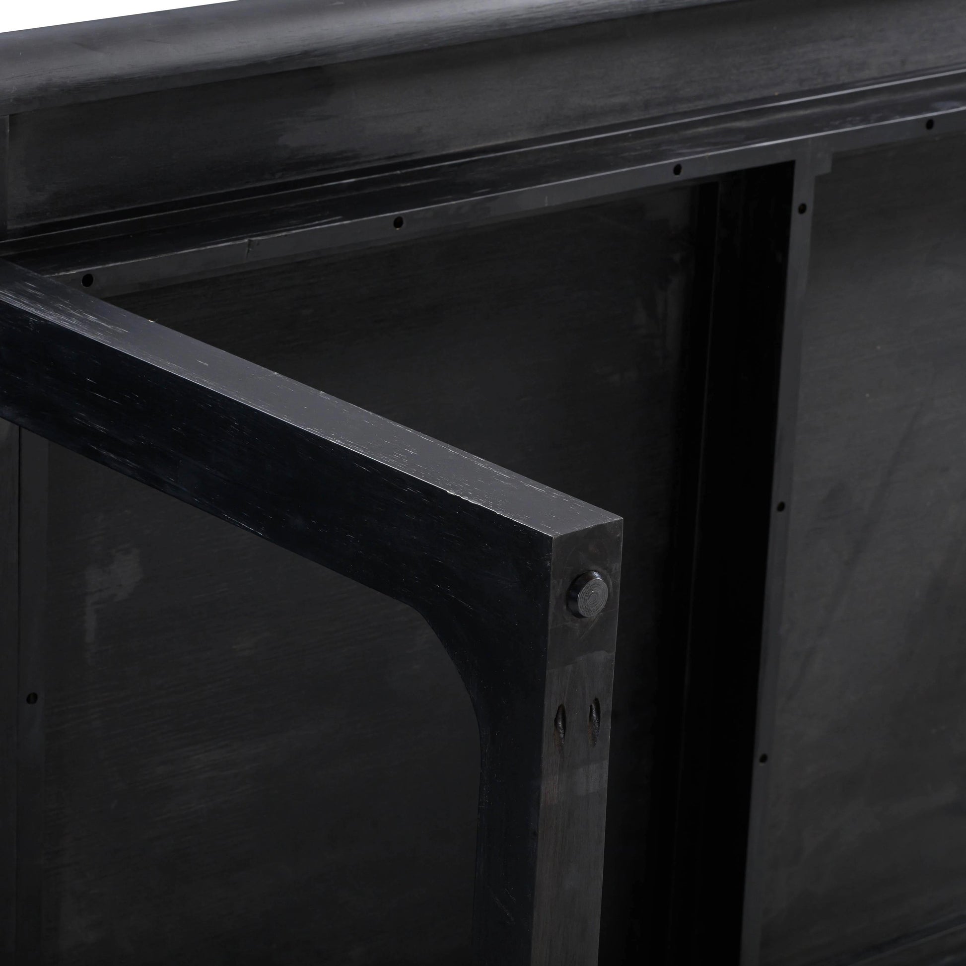 Shiloh Rectangular Dining Table by TOV Furniture in black. Made from acacia veneer, iron, mdf in a modern style.