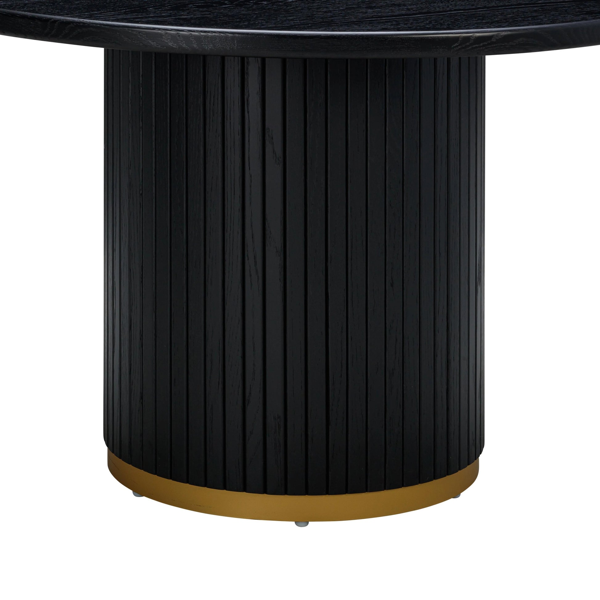 Chelsea Round Dining Table by TOV Furniture in black. Made from mdf, metal, oak, oak veneer in a modern style.