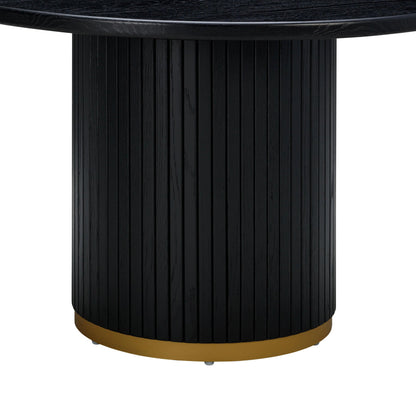 Chelsea Round Dining Table by TOV Furniture in black. Made from mdf, metal, oak, oak veneer in a modern style.